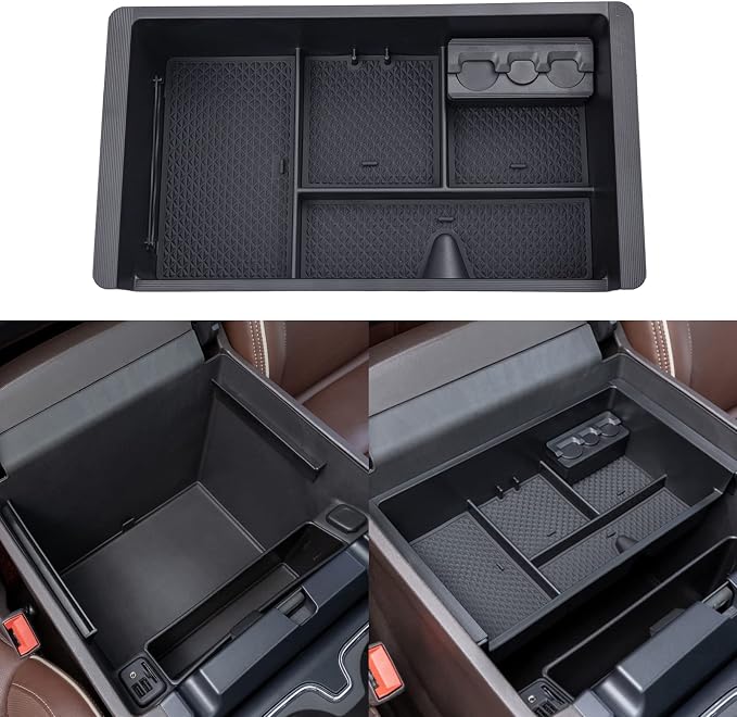 JKCOVER Compatible with Chevy Silverado/GMC Sierra 2014-2018 and Chevy Tahoe Suburban/GMC Yukon 2015-2020 Center Console Organizer Tray Accessories-Full Console w/Bucket Seats ONLY - (Black Trim)