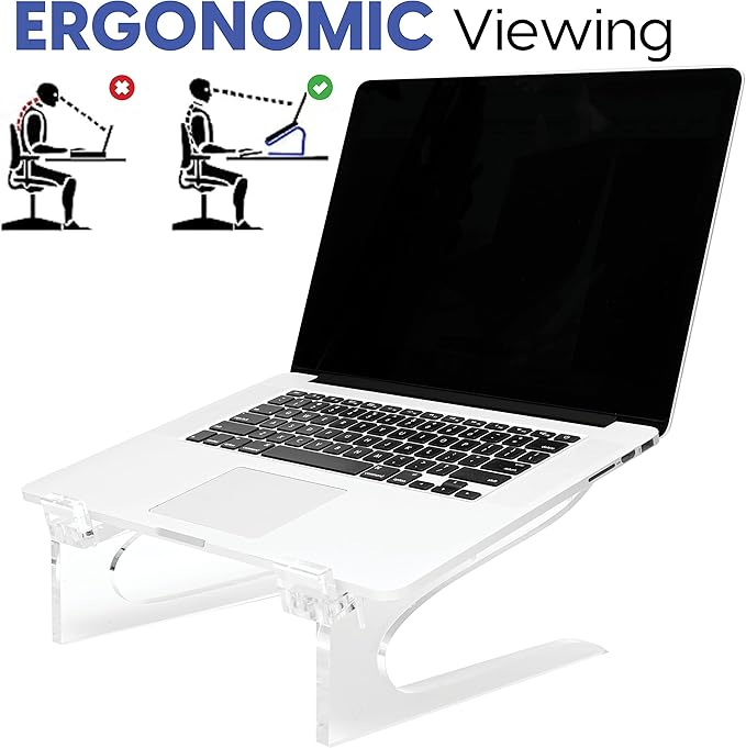 Mammoth DuraClear Acrylic Laptop Stand - Ergonomic 6" Riser, Ventilated Design, Fits up to 21" Laptops - Clear Acrylic Computer Stand Accessory for Workstations
