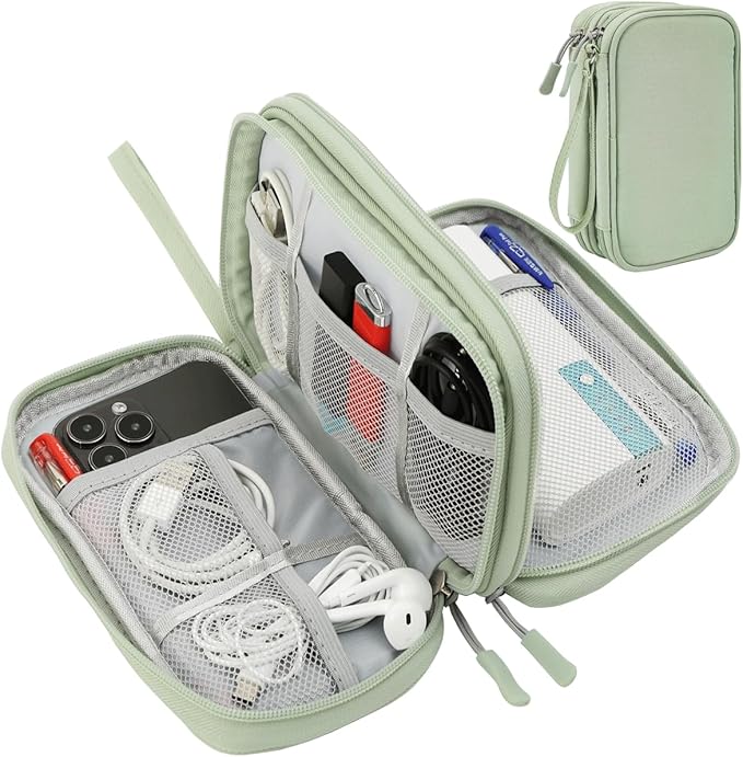 CAAORDKSO Electronic Organizer Bag, Waterproof Portable Electronic Organizer Travel Accessories Cable Bag Universal Cord Storage Case for Cable, Charger, Phone, Power Bank, Earphone(Mint Green, Large)