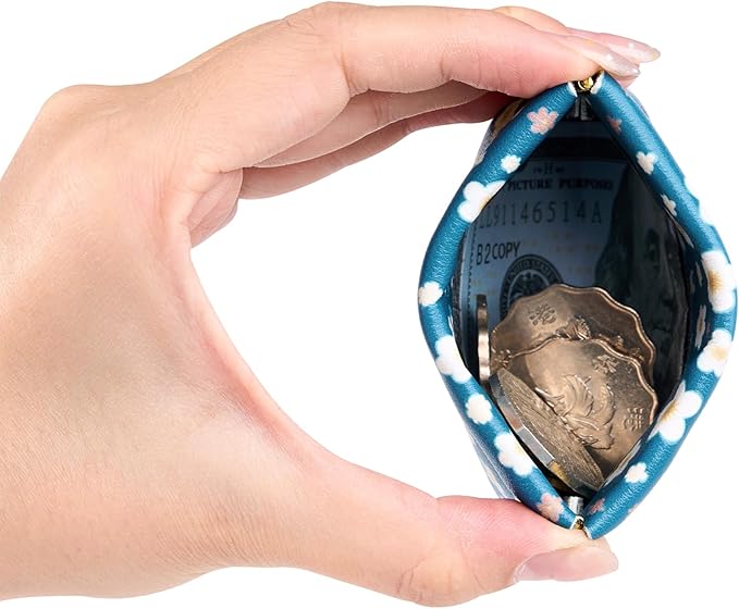 Travelambo Leather Squeeze Coin Purse Pouch Change Holder For Men & Women