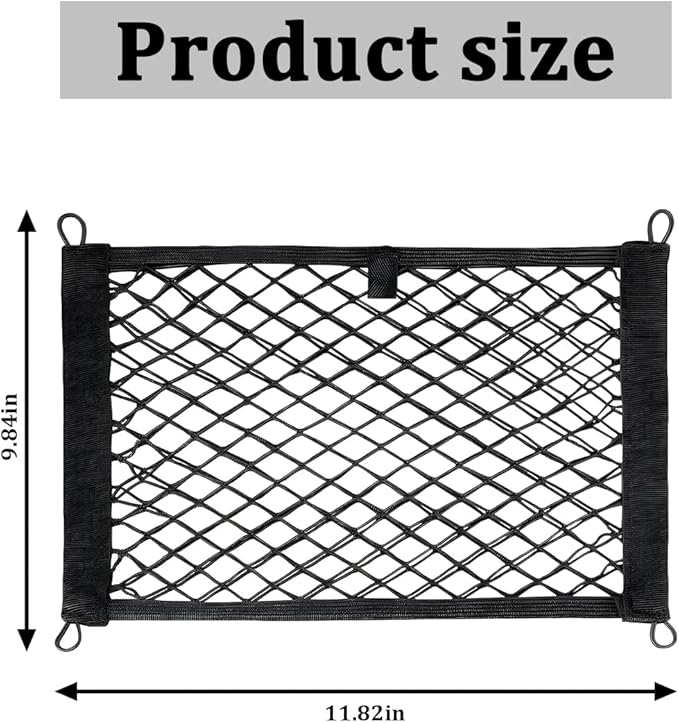 Car Cargo Nets, 2PCS 9.84" × 11.81" Adjustable Elastic Stretchable Vehicle Trunk Net Organizer with Mounting Screws, Mesh Auto Cargo Storage Pocket, Universal for SUV RV Truck