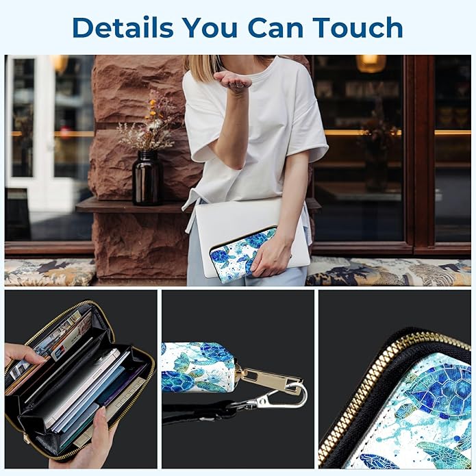 Wristlet Wallet for Women, RFID Blocking Phone Wallet, Large Capacity Zip Around Clutch, Fits iPhone 15 Pro Max, Travel Organizer Purse