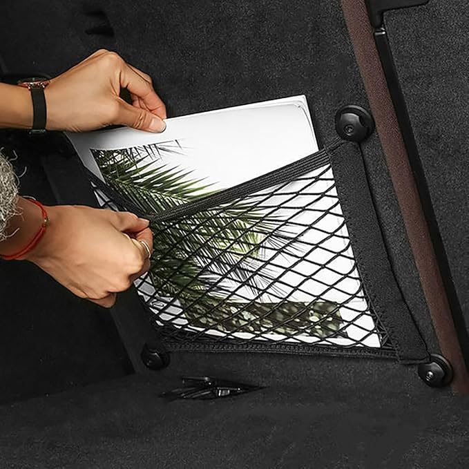 2 Layer Small Cargo Net,Cargo Storage Pocket Net, Mesh Elastic Pouch Organizer with Mounting Screws Hooks for Car,Rv, Trunk,Boats,SUV, Truck (2 Pack,11.8 x 9.8Inch(30 x25cm)