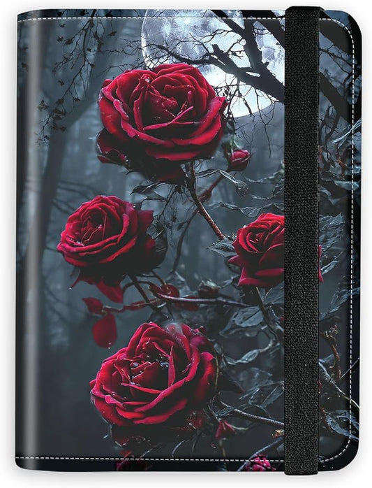 [Gothic Dark Red Roses Ultra-Slim Passport Holder Wallet with Pen Loop, RFID Blocking Faux Leather Travel Passport Cover, Compact Boarding Pass & Card Case Organizer for Women & Men