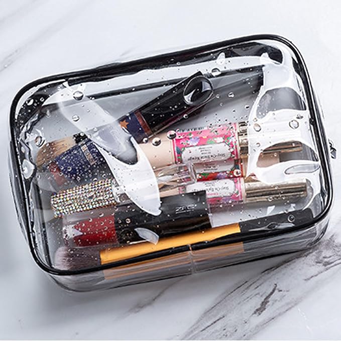 2pcs Clear Travel Toiletry Bag TSA Approved Size Makeup Cosmetic Bag Portable Waterproof Transparent Pouch Storage, Black