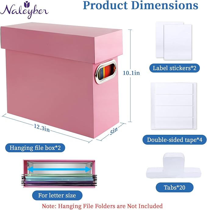 File Organizer Box with Lid & Handle, Thickened Cardboard Hanging File Folder Storage Boxes for Letter Size, Portable Filing Organizer for Office, Home, Classroom, Pink 2 Pack