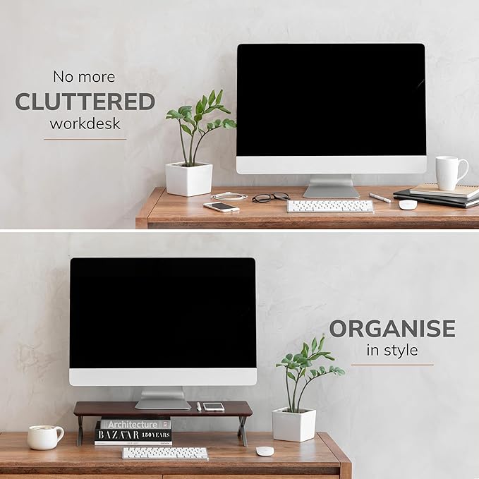 Anji Mountain Monitor Stand - Desktop Organizer & Laptop Riser, Ergonomic Monitor Riser, Space-Saving Monitor Stand for Desk, Durable Construction, Easy Assembly, Ideal for Home & Office,Walnut