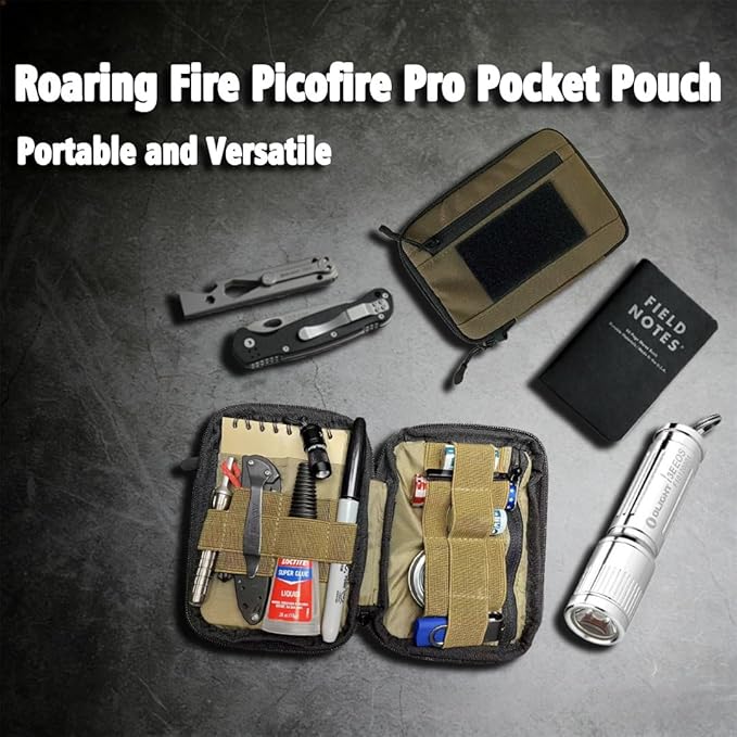 ROARING FIRE Picofire Pro EDC Pouch Organizer - Small Tool Pouch for Electronics, Cables, Flashlights,Multitool - with YKK Zippers, Water-Resistant 500D Nylon, Pocket pouch for men