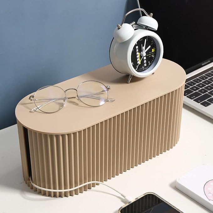 Large Capacity Cable Management Box Anti-Scratch Cable Organizer Desk Gift Box Easy to Clean ABS (Small Light Coffee)