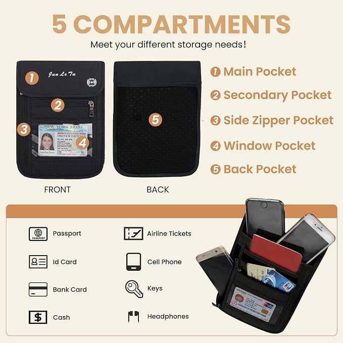 Passport Holder for Travel, RFID Passport Wallet with Visual Window Design, Multifunctional Document Organizer, Waterproof Travel Pouch Neck Wallet for Men and Women, Black