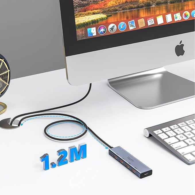 USB Hub 3.2, TSUPY USB Splitter 10Gbps 4 USB 3.2 Ports with 4ft Extension Cable,Ultra-Slim Aluminium USB 3.2 Gen 2 HUB Fast Data Transfer USB Port Extender for MacBook,Chromebook,Mobile HDD,Laptops