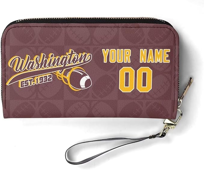 Custom Sports Team Zip Organizer Wallet-Personalized PU Leather Wallet with Name Number,Multi-Card Slots,Wrist Strap,Fan Gift for Men Women.