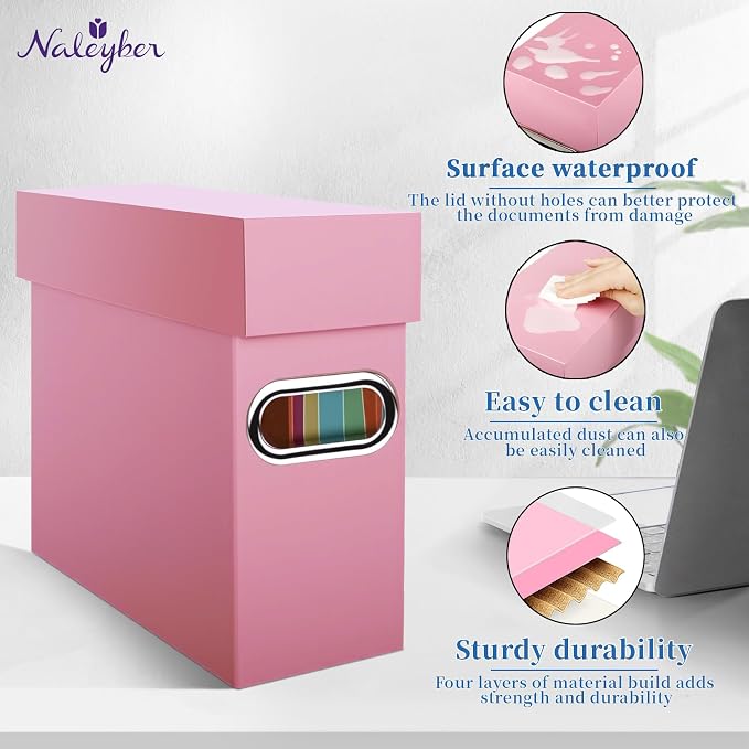 File Organizer Box with Lid & Handle, Heavy Duty Hanging File Folder Storage Boxes for Letter Size, Portable Filing Organizer for Office, Home, Classroom, Pink 4 Pack