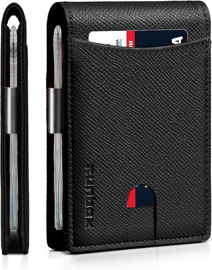 RUNBOX Slim Money Clip Wallets for Men and Teen Boys RFID Blocking 11 Card Holder Minimalist Small Leather Bifold Novelty Men's Wallet Front Pocket Gift Box