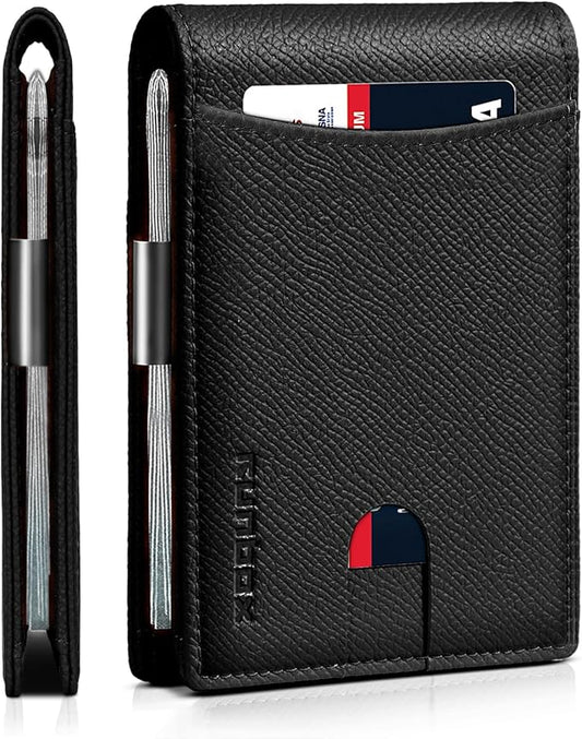 RUNBOX Slim Money Clip Wallets for Men and Teen Boys RFID Blocking 11 Card Holder Minimalist Small Leather Bifold Novelty Men's Wallet Front Pocket Gift Box