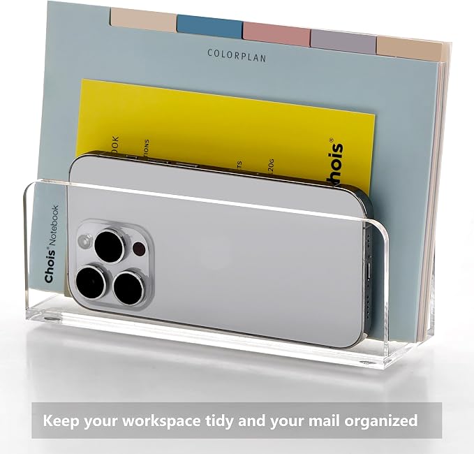 Acrylic Desk Mail Organizer Sorter, Clear Small File Holders, Countertop Letter Envelope Bill Filling Folders Organization, Paper Document Storage Rack for Office,Home, School