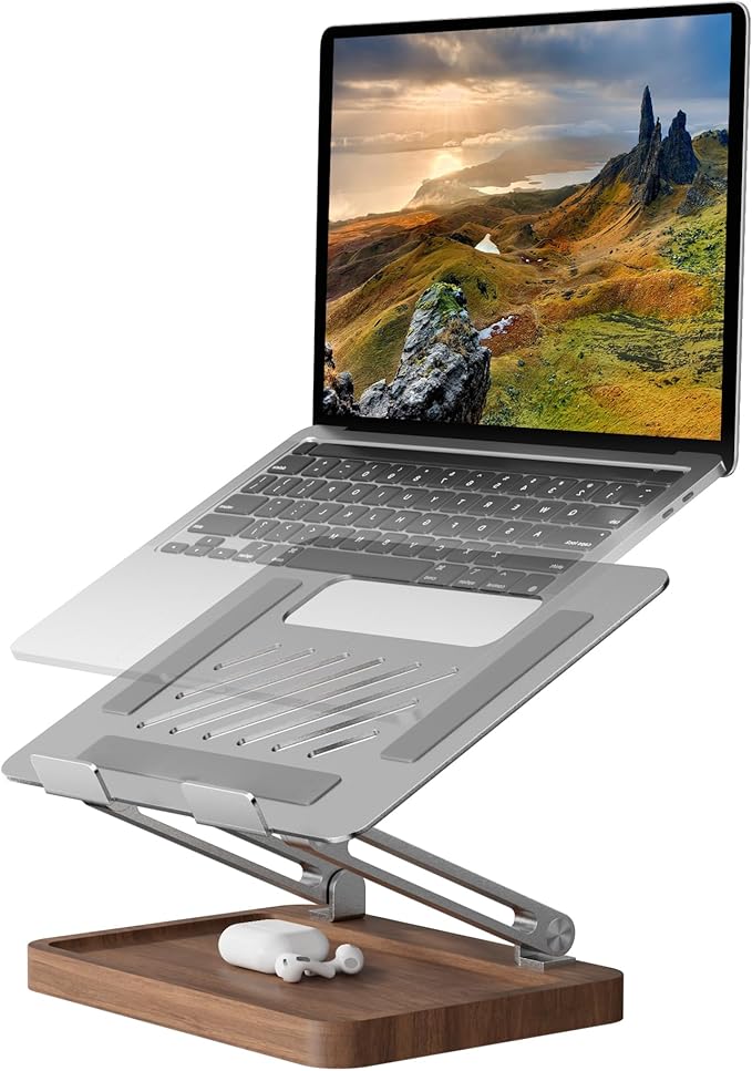 muso wood Laptop Stand for Desk, Laptop Riser with Walnut Storage Base, Adjustable Laptop Stand, Ergonomic Wooden Laptop Ventilated Stand for 10 to 17.3 Inches Notebook PC Computer