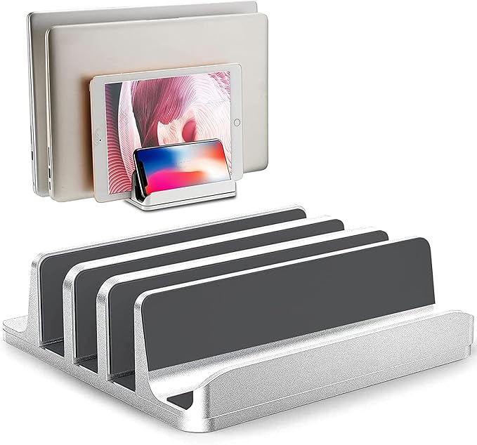 Vertical Laptop Stand Holder - 3 Slot Adjustable Dock, Space-Saving Laptop Holder for Computer, Tablet, Phone