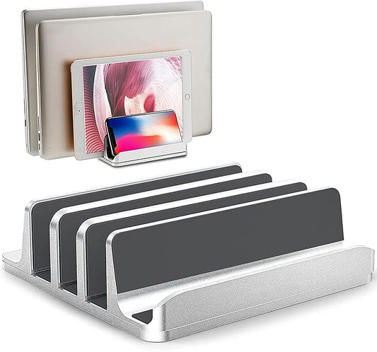 Vertical Laptop Stand Holder - 3 Slot Adjustable Dock, Space-Saving Laptop Holder for Computer, Tablet, Phone