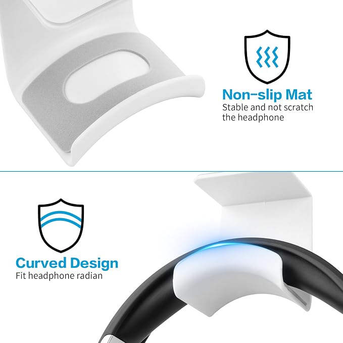 YAODHAOD Headset Hanger Holder Wall Mount, Sticky Headset Stand Holder Clip Under Desk for All Headphone/Controller (White,Hanging Style)