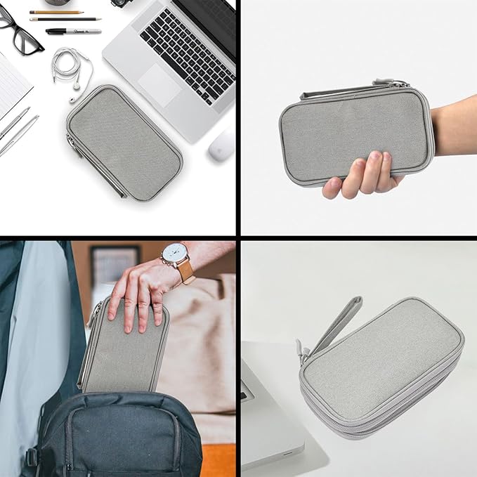 CAAORDKSO Electronic Organizer Travel Cable Accessories Case, Organizer Bag, Accessories Pouch for USB, Cord, Charger, Phone, Power Bank, Earphone (Light Grey, Medium)
