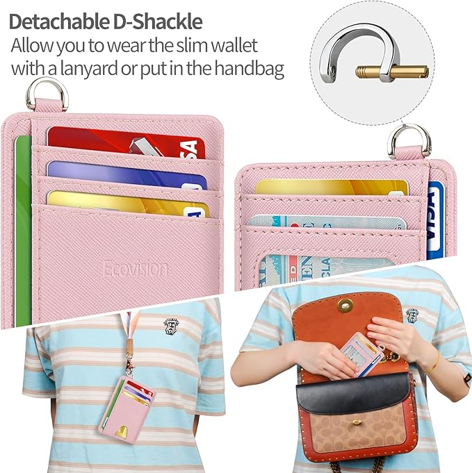 EcoVision Slim Minimalist Front Pocket Wallet, RFID Blocking Credit Card Holder Wallet with Detachable D-Shackle for Men Women