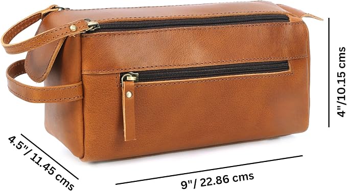 Toiletry Bag for Men – Premium Leather Dopp Kit | Durable Travel Shaving Bag | Stylish Cinnamon Brown Organizer | Compact, Waterproof & Gift-Ready