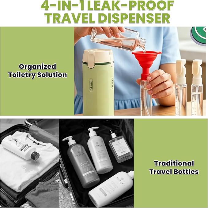 4 in 1 Travel Dispenser Bottles, 30ML Leakproof Travel Bottle Set | Travel Dispenser Bottles,Leakproof&Refillable,For Shampoo,Lotion,Conditioner,Travel Essentials for Unisex With Brush&Funnels