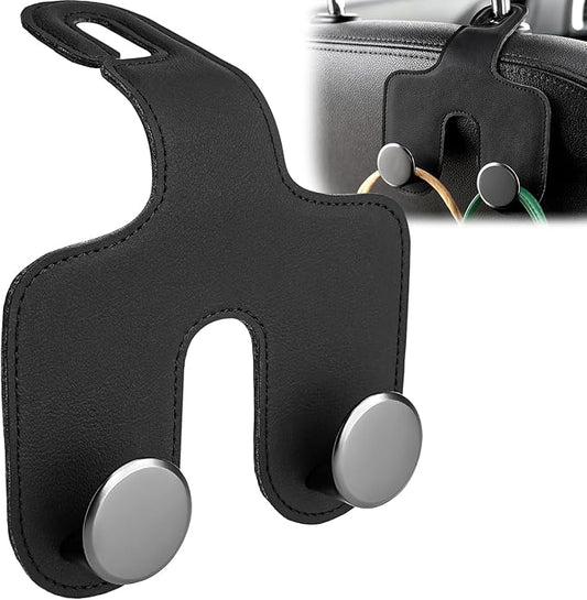 JESTOP Car Headrest Hook, Bags Hanger for Car, Leatehr Car Double Hooks for Purses and Bags, Car Hanger Storage Holder for Handbag Coat Umbrella, Car Inside Accessories