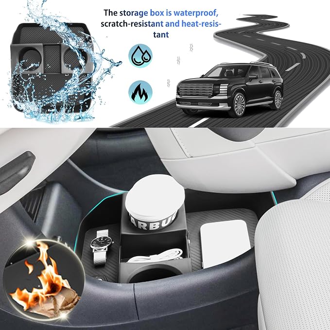 SHAOHAO 2Pcs for 2026 Hyundai Palisade Center Console Organizer & Lower Organizer Tray for 2026 Hyundai Palisade Calligraphy Accessories Console Tray Armrest Storage Box Easy Removal (Only for 7-Seat)