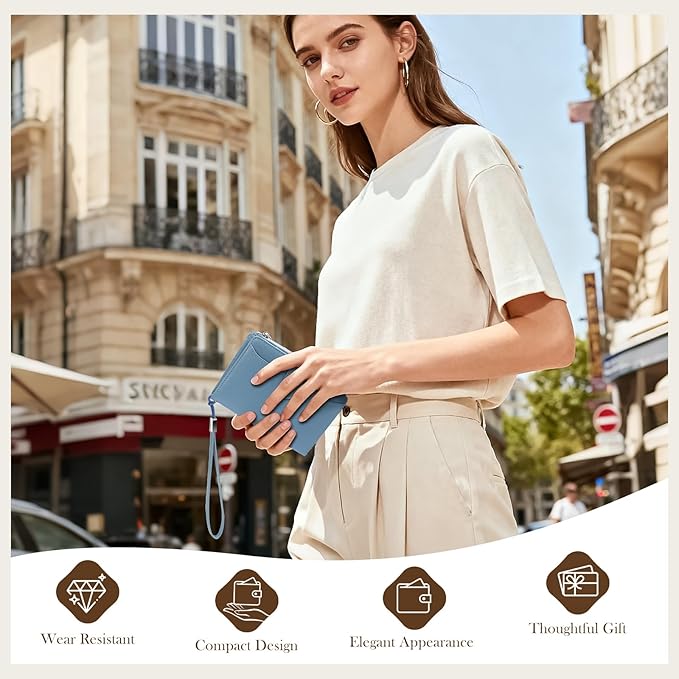 Dadanism RFID Passport Holder for Travel, Pu Leather Passport Wallet Cover with Card Holders, SIM Slots, Zippered Coin Pocket and Cash Slot, Slim Compact Travel Wallet for Women, Blue