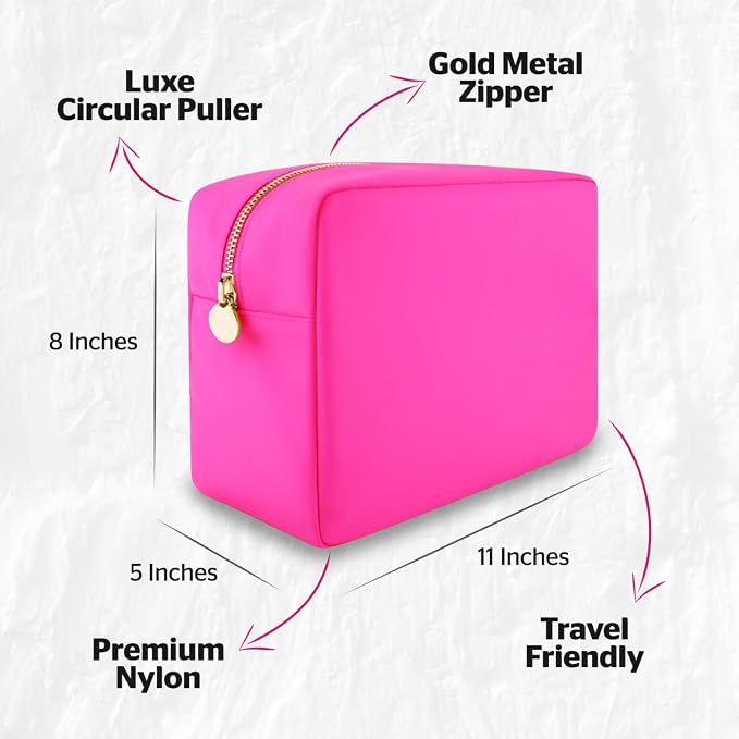 DANCOUR Nylon Makeup Bags for Women Large Preppy Travel Toiletry Pouch Cosmetic Bag Makeup Organizer
