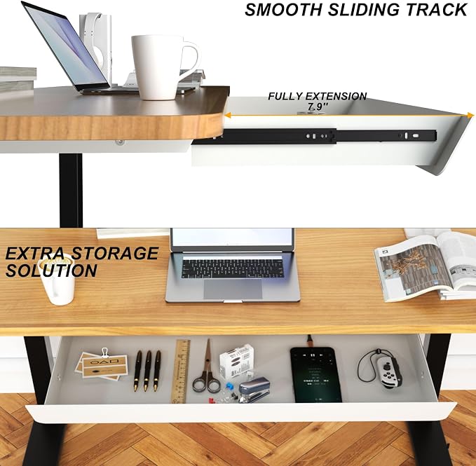 White Under Desk Drawer with Removable Tray, 22.4" Wide 2-in-1 Organizer – 60° Ergonomic Tilt, 4-Compartment Insert for Pens, Phones & Cables, Ball Bearing Slides, for Home Office & Student Desk