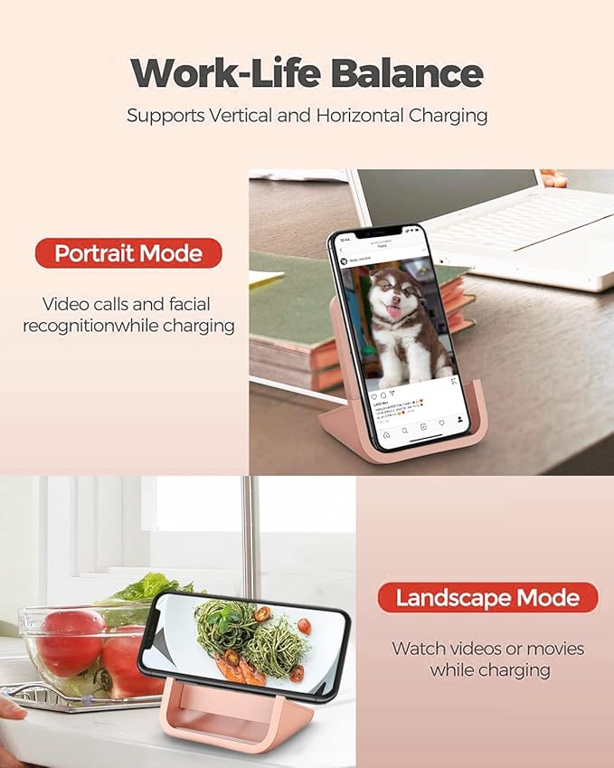 Wireless Charger YUWISS Wireless Charging Stand Cordless Charger 10/7.5/5W Compatible with iPhone 14 13 12/12 /11Pro Max/XR/XS Max/XS/X/8/8Plus Galaxy S22/S21/S9/S9+/S8/S8+ Note (Rose Gold)
