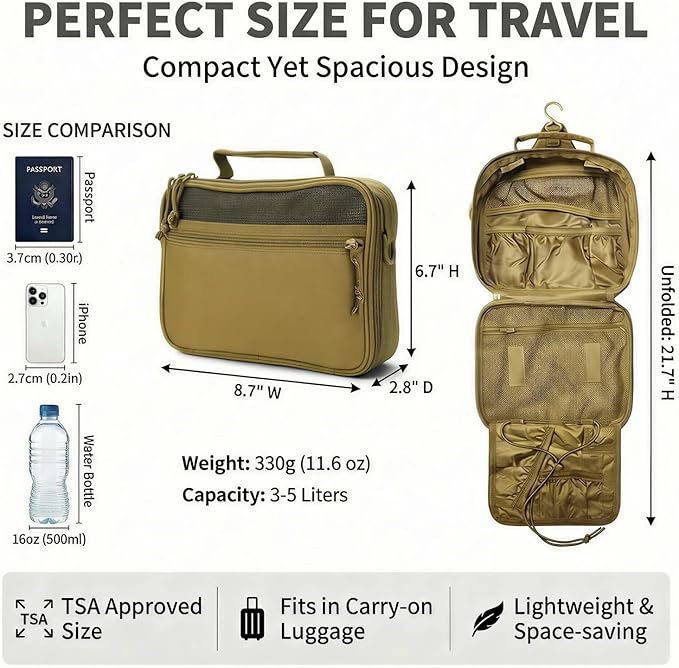 VELVEBAG ﻿Tactical Toiletry Bag for Men, Mens Toiletry Travel Bag, Hanging Dopp Kit Waterproof TravelShaving Hygiene Bag, Bathroom Multi-pocket Organizer, for Short Trips, Camping & Gym, No Molle