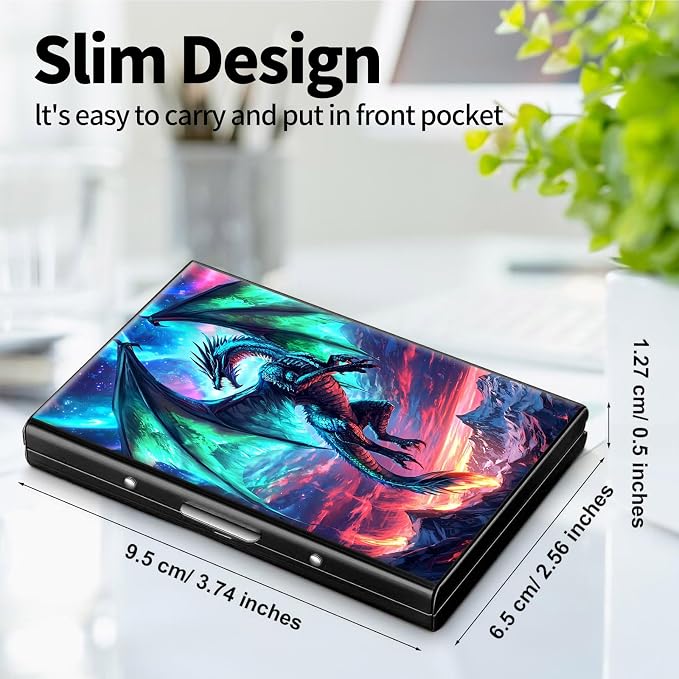 Metal Wallet for Women Men Girls, RFID Blocking Slim Aluminum Credit Card Holder, Mini Travel Wallet with Hard Shell, Lightweight ID & Business Card Case,A Dragon