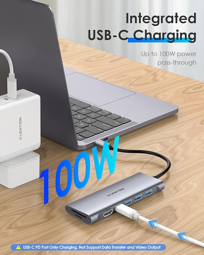 LENTION 7-in-1 USB C Multiport Hub with 4K HDMI, 100W PD, 3 USB 3.0 Ports, SD/MicroSD Card Reader Compatible MacBook Pro/Air/Neo 2016-2026 Stable Driver Adapter (C36B, Space Gray)
