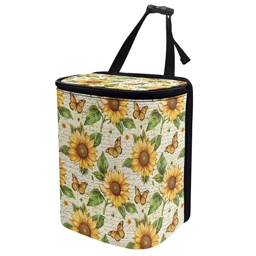 Biyejit Car Trash Can with Lid Collapsible Waterproof Car Garage Bag Reusable Automotive Garbage Bin with Adjustable Strap Car Accessories Interior Car Organizer, Fall Sunflower Butterfly