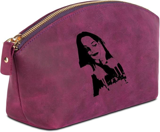 Blade Premium Personalized Genuine Leather Cosmetic Makeup Bag - Wedding Gift for Bridesmaid, Travel Organizer Clutch for Women with Zipper Pouch for Toiletry Essentials (Purple)