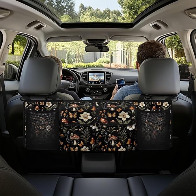 Mushroom Car Trunk Organizer and Storage,Flower Backseat Hanging Organizer for SUV,Truck,Van Collapsible Cargo Storage Bag,Car Interior Accessories Road Trip Adjustable Strap
