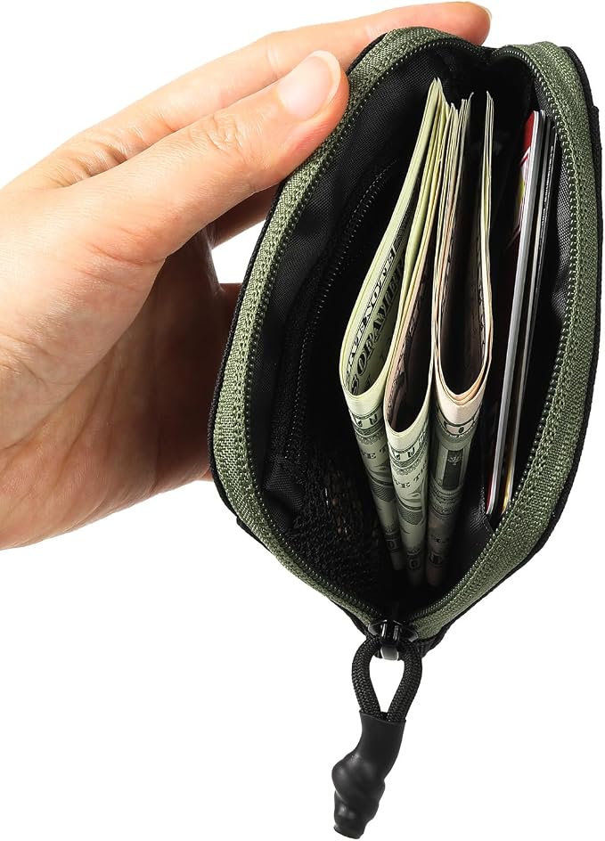 Coin Purse for Men, RFID Blocking 500D Nylon Small Wallet with Key Clip, Slim Front Pocket Card Holder, Zipper Coin Pouch & ID Window Organizer for Cards, Cash