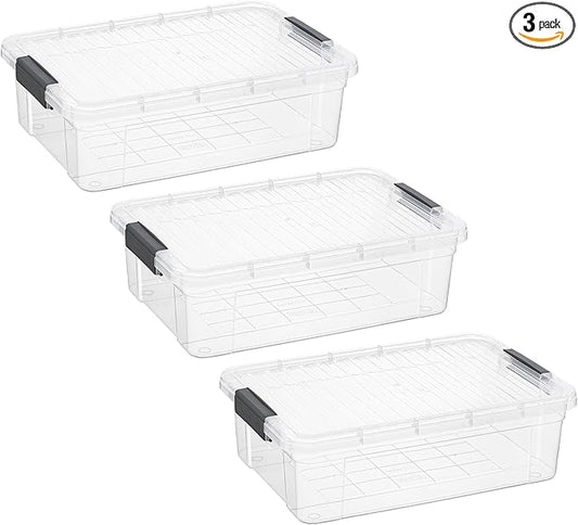 Superio Clear Storage Boxes with Lids, 16 Quart Plastic Container Bins for Organizing, Stackable Crates, BPA Free, Non Toxic, Odor Free, Organizers for Home, Office and Dorm, 3 Pack