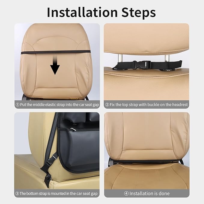 Viaviat Car Seat Organizers Waterproof Backseat Protector with Storage Pocket Large Leather Kick Mats for Kids Pets Automobile SUV Truck (Black, Large Pocket)