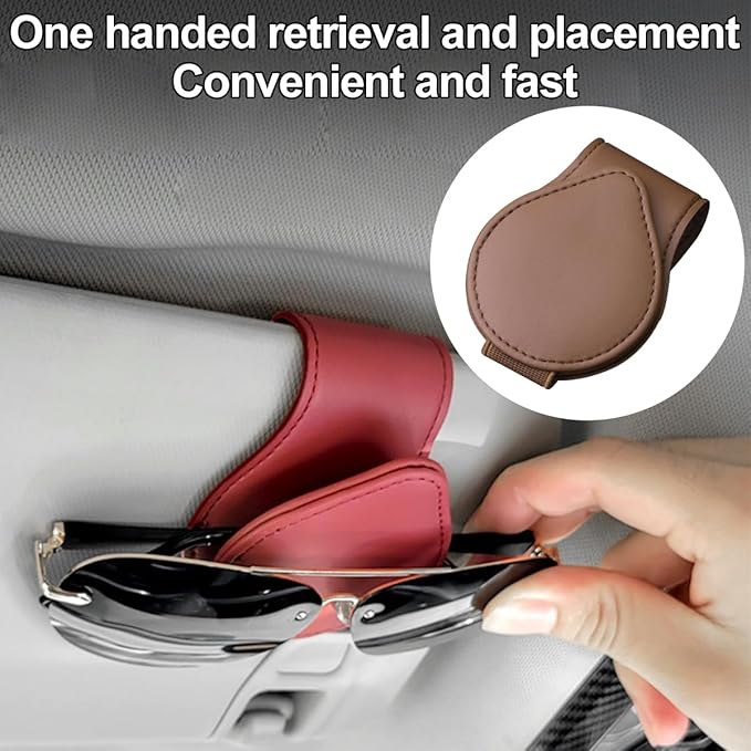 Mandark Magnetic Sunglass Holder for Car Visor, Leather Vehicle Eyeglass Hanger Clip, Automotive Interior Ticket Card Glasses Organizer Clamp Accessories, Universal for SUV, Sedan, Truck(Brown)