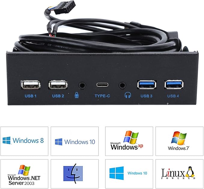 Extra USB Front Panel, USB Hub with 2-Port USB 3.0/2-Port USB 2.0/Audio Output Microphone Input USB C Port, Optical Drive 5.25-inch Panel Computer Expansion Board for Desktop