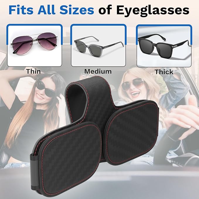 BFXM Sunglass Holder for Car Double Clip, Sunglasses Clip for Car Visor, Magnetic Leather for Car Visor, Cars Sun Visor Ticket Card Clip, Car Visor Accessories