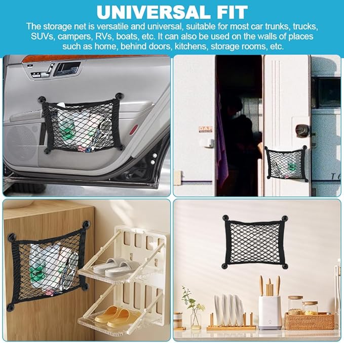 2pcs Universal Small Cargo Net, Elastic Car Organizer Net Pocket RV Netting Pouch Bag, for Trunk RV Boat Storage Mesh Pocket Nets Home Auto Cargo Nets Pockets with Screws