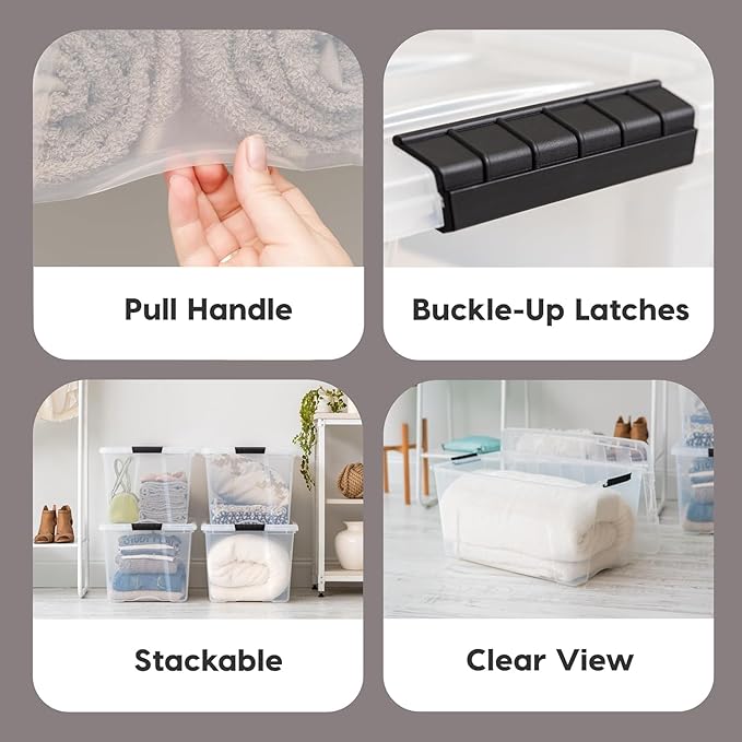 IRIS USA 2-Pack Storage Bins with Lids, 72 Quart, Made in USA Stackable See-Through Organizing Solution Latches Durable Nestable Containers Secure Pull Handle, BPA-Free Plastic