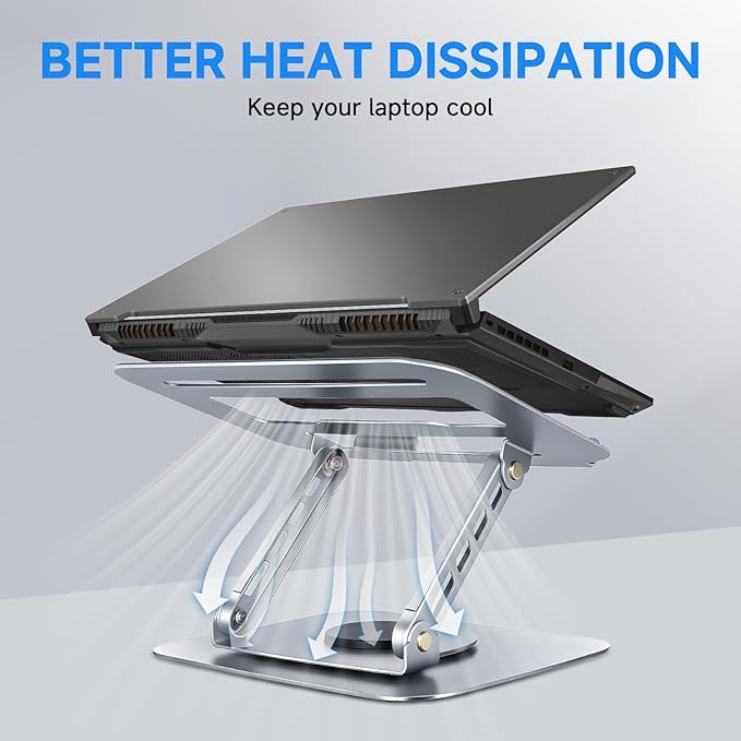 Leeboom Ergonomic Laptop Stand for Desk, 360° Rotating Aluminum Laptop Riser, Adjustable Notebook Holder for MacBook Air/Pro, Dell, HP, Lenovo (10–15.6", Silver) – Not for Gaming Laptops