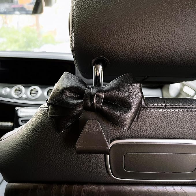 Joyhey 2 Pcs Car Seat Headrest Hooks, Cute Bow Car Seat Hooks for Purses and Bags (Black)